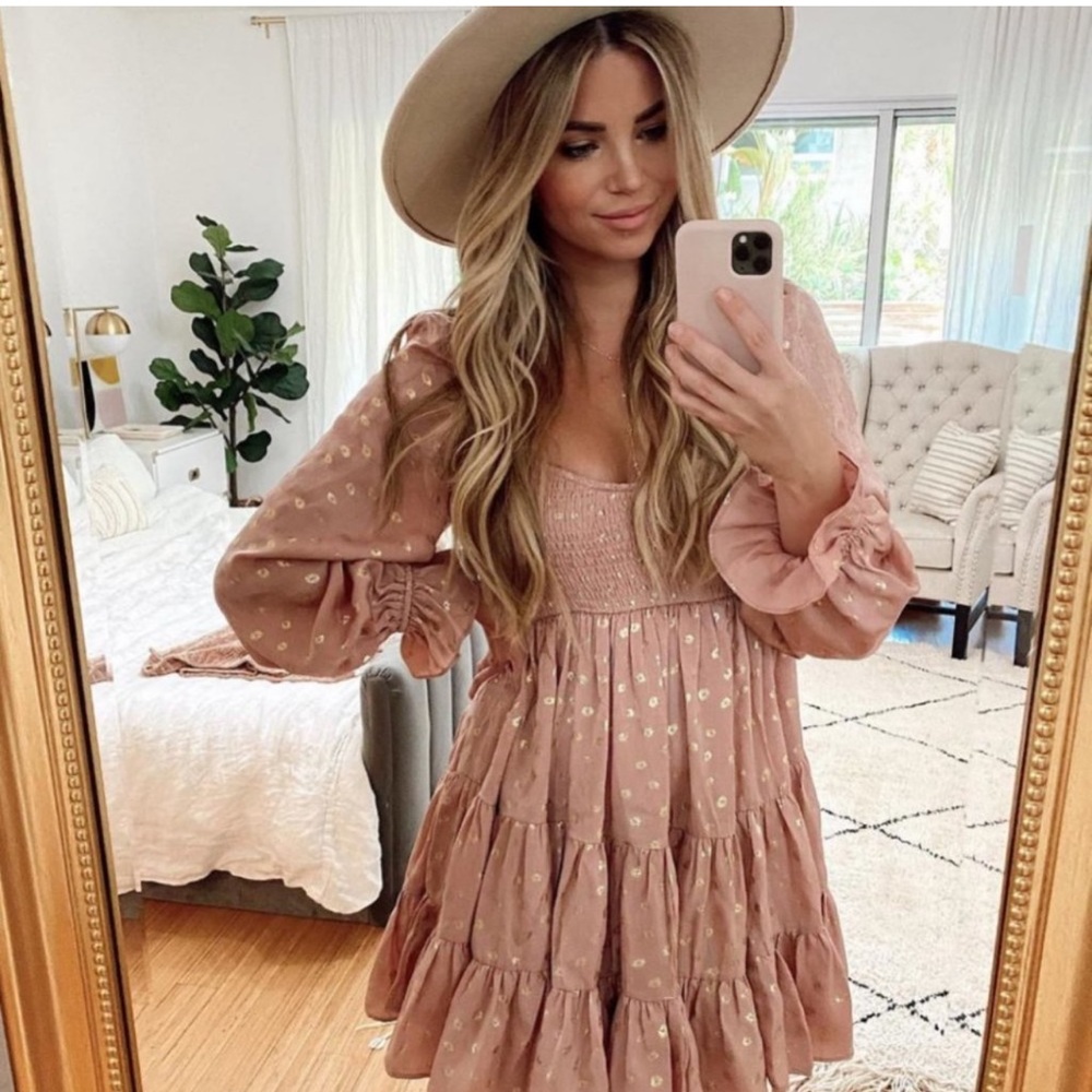 BRAND NEW Smocked Metallic Babydoll Dress